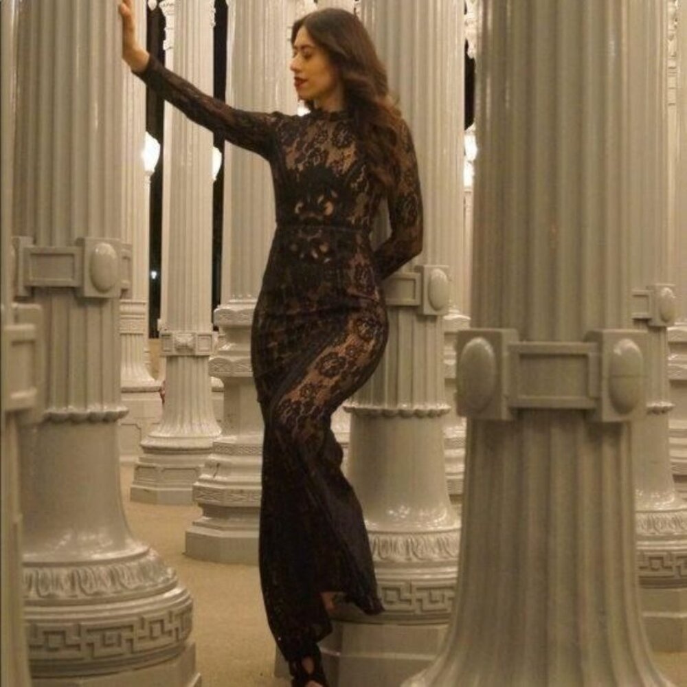 City Studio Black Maxi Dress All over Lace Night Gown Size 0 - Picture 1 of 10